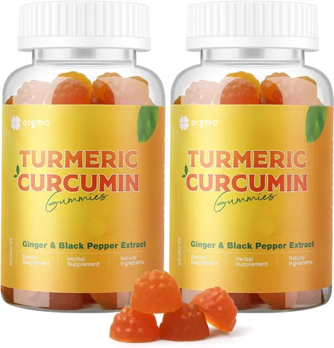 Gomitas de suplemento de cúrcuma y jengibre con pimienta negra, paquete de 2, gomitas de curcumina de cúrcuma sin azúcar para adultos veganas