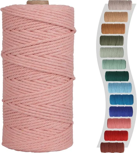 Miniatura 41 de Cordón de macramé de 1/8 pulgadas 220 yardas (200 metros) suministros naturales de macramé, hilo de macramé, cuerda de algodón de color, cuerda