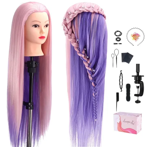 TopDirect Cabeza de Maniquí de 29" con Cabello, Cabeza de Muñeca para Entrenamiento de Peinado de Cosmetología, Cabeza de Maniquí para Trenzas con
