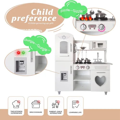 Miniatura 4 de TaoHFE Juego de cocina LED mejorado para niños, cocina de juguete de madera, bandeja de gas LED con sonido, juegos de cocina para niñas, regalo