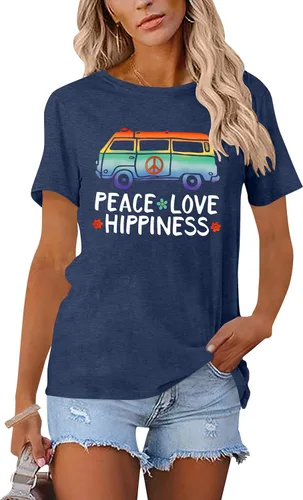Miniatura 3 de Camiseta de amor con signo de paz para mujer, camiseta con estampado de flores, hippie de manga corta de los años 60 y 70, camiseta inspiradora