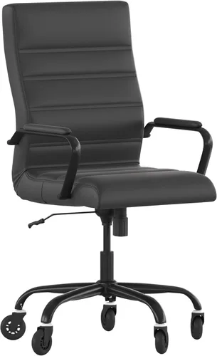 Flash Furniture Whitney - Silla de oficina giratoria ejecutiva de LeatherSoft con respaldo alto y marco negro, brazos y ruedas de ruedas