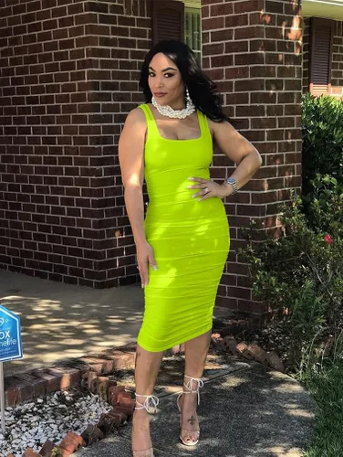 Miniatura 5 de BEAGIMEG Vestido midi sin mangas sexy fruncido para mujer