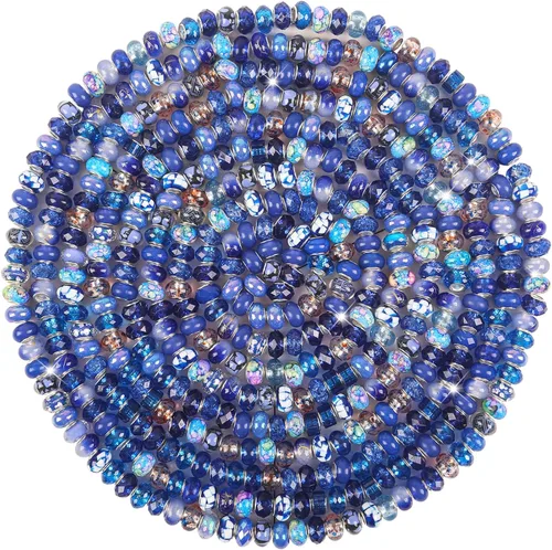 Miniatura 10 de Zyehxed - 220 cuentas espaciadoras europeas de agujeros grandes, surtido de cuentas de artesanía europeas con diamantes de imitación mezclados, Arco
