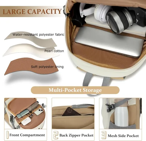 Miniatura 6 de Mochila de senderismo para hombres y mujeres, mochila de viaje ligera de 25 litros para acampar al aire libre Blanco y marrón