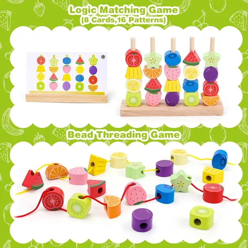Miniatura 4 de Appoft Montessori Kit de maestría de cuentas de madera: constructor de habilidades motoras finas para niños pequeños de 2 a 5 años, bloques