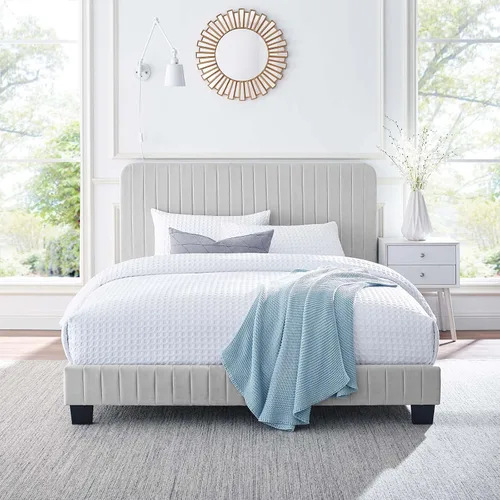 Miniatura 11 de Modway Celine - Cama con plataforma de terciopelo copetudo y alto rendimiento con canal en color rosa polv