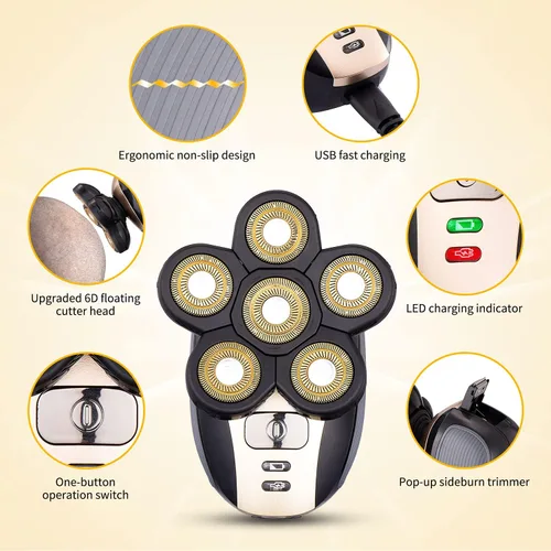 Miniatura 2 de Maquinilla de afeitar eléctrica para hombres – Mejora 5 en 1 afeitadoras para hombres – Kit de afeitadora multifuncional de cabeza calva