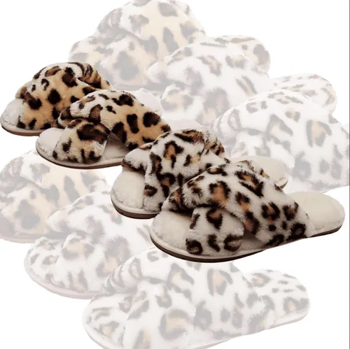 Miniatura 9 de Crazy Lady Women's Fuzzy Fluffy House Slippers Cute Plush Memory Foam Shoes Cross Band Indoor Outdoor Open Toe Sandals