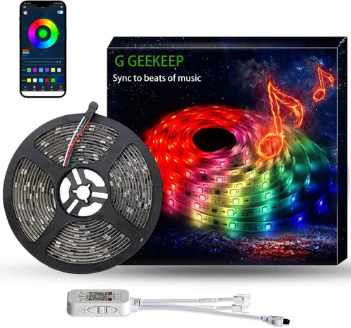 Actualización inteligente de sincronización de música RGB, múltiples colores, persiguiendo luces LED de neón de 16.4 pies, cortables y enlazables,