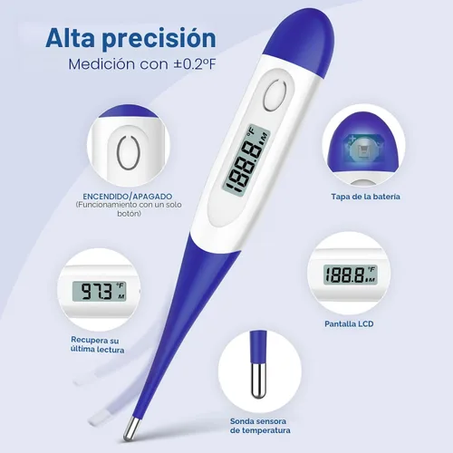 Miniatura 4 de Boncare Termómetro digital de 10 segundos para adultos y niños, termómetro rectal preciso y seguro para bebé con alarma de fiebre, termómetro oral