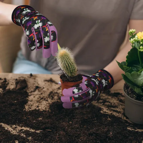 Miniatura 6 de Bamllum Guantes de cuero para jardinería para mujer, guantes de trabajo para deshierbe, excavación, plantación, rastrillo y poda