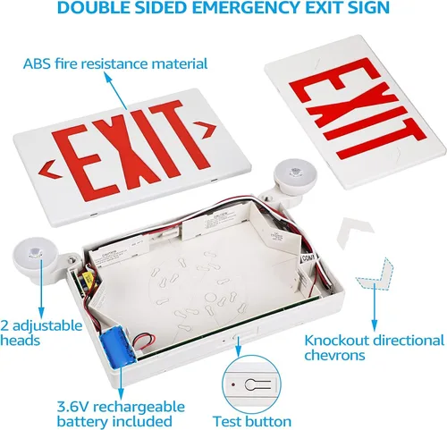 Miniatura 6 de TORCHSTAR Señal de salida LED con luces de emergencia, luz de salida de emergencia con batería de respaldo, dos cabezales LED ajustables, doble