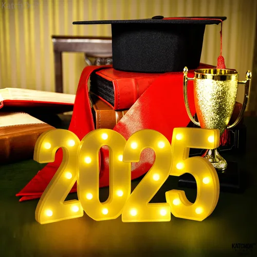 Miniatura 5 de KatchOn, Números con luz LED 2025-8.2 pulgadas, letrero iluminado 2025 Letrero luminoso de número 2025 para decoraciones de feliz graduación 2025