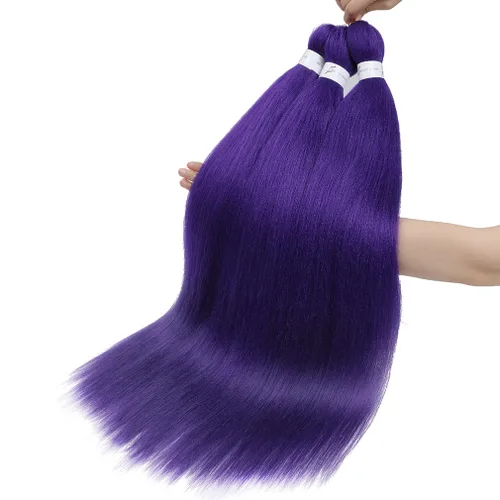 Miniatura 4 de Extensiones de cabello trenzado preestirado morado de 26 pulgadas, paquete de 3 paquetes de extensiones de cabello sintético Yaki texturizado