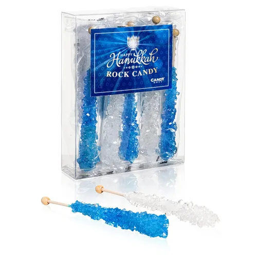 Palitos de azúcar Hanukkah Rock Candy - Certificado Kosher - 10 envueltos individualmente - Recuerdos de fiesta de dulces azules y blancos