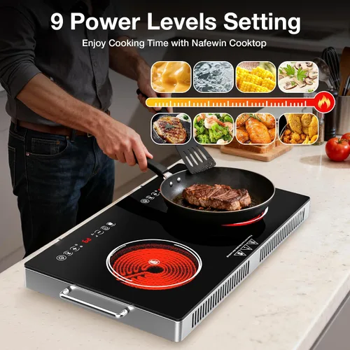 Miniatura 6 de Placa de Cocción Eléctrica de 2 Quemadores - Placa de Cocina Eléctrica de 12 Pulgadas con Enchufe, Quemadores de Encimera de 2100W y Placa de Cocina