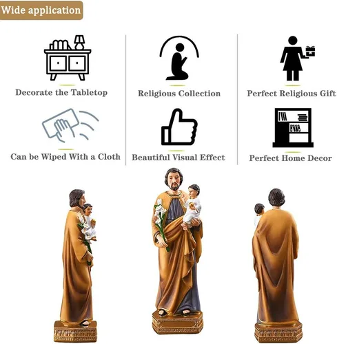 Miniatura 5 de QIANLING Estatua religiosa de resina de San José con niño, figuras católicas de San José de 8 pulgadas, regalos religiosos pintados a mano