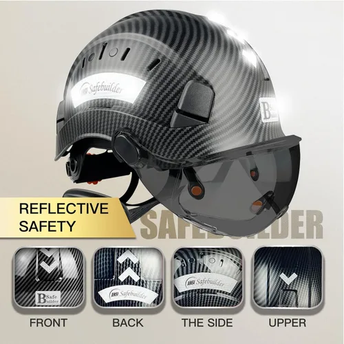 Miniatura 5 de SAFEBUILDER Casco de seguridad de construcción con visera incorporada Casco duro ABS con visera Ventilación ajustable Casco de trabajo Protección