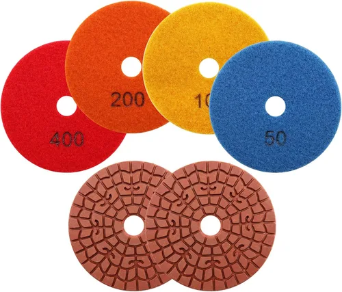 Almohadilla de pulido de diamante, 6 unidades de 4 pulgadas (# 50 x 2, 100 x 2, 200 x 1, 400 x 1) Almohadillas de pulido de diamante húmedo con