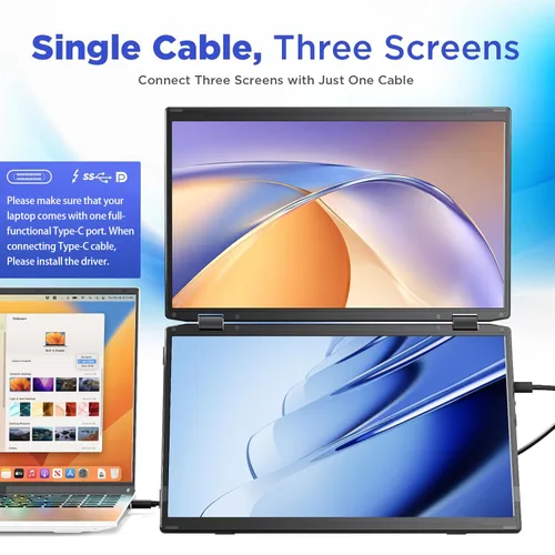 Miniatura 2 de Maxfree Extensor de pantalla para laptop, monitor portátil dual FHD 1080P de 15.6 pulgadas con USB C, HDMI, Plug & Play, montaje VESA, ligero
