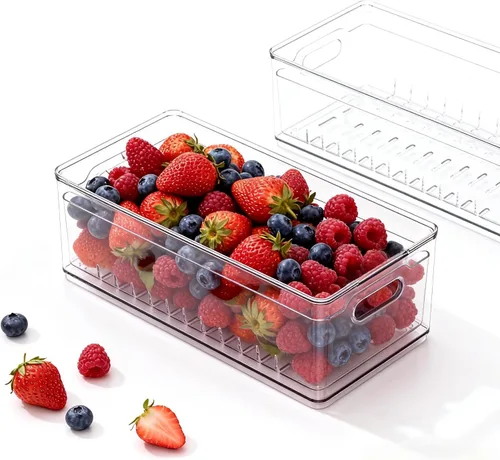 Miniatura 7 de Hogar Transparente PET Frutas Drenaje y Lavado Colador Cajas de almacenamiento de alimentos Contenedores de galletas de plástico organizadores