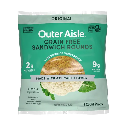 Outer Aisle Pan de coliflor | Pan de sándwich de coliflor "Original" Keto, sin gluten, bajo en carbohidratos, paquete de 5, 30 delgadas, original