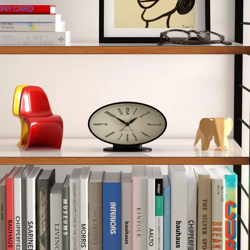 Miniatura 2 de NEWGATE® Ronnie - Reloj despertador, diseño retro ovalado, acabado de goma suave negro, ideal para mesita de noche, escritorio o estante, accesorio