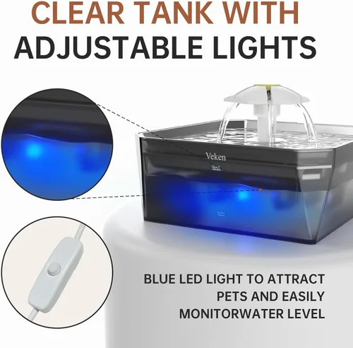 Miniatura 17 de Veken Fuente de agua para gatos pequeña apta para mascotas con bomba silenciosa, fácil de limpiar y montar, mini dispensador de agua para mascotas