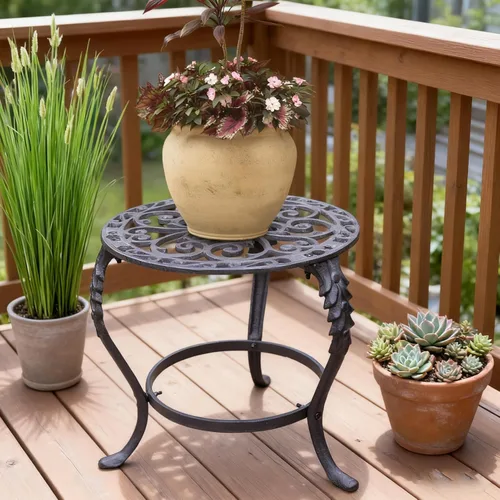 Miniatura 2 de Notakia Soporte para plantas para interiores y exteriores, mesa de hierro fundido resistente para patio y jardín, estante alto de metal decorativo