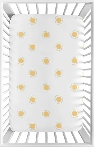 Sweet Jojo Designs Mini sábana bajera para cuna para bebé (blanco y amarillo bohemio) para niñas o niños, guardería de recién nacidos/bebés, patios