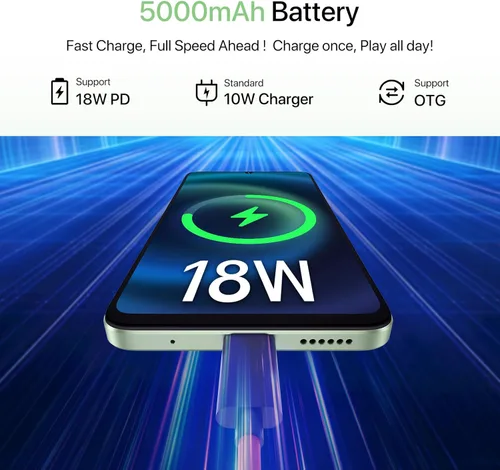 Miniatura 3 de UMIDIGI Teléfono celular, teléfono inteligente G9T Android 14 desbloqueado, 4+128 GB/1 TB TF, 6.75 pulgadas HD+, 5000mAh, carga rápida de 18 W, Verde