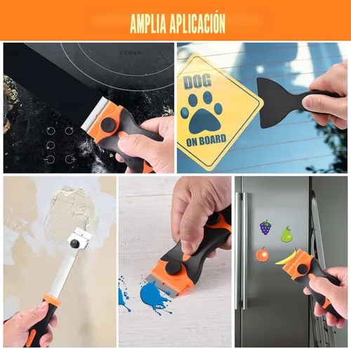 Miniatura 6 de NECAMOCU Juego de 4 raspadores de cuchilla, herramienta de limpieza premium con 50 piezas de cuchillas metálicas y plásticas, raspador multiusos