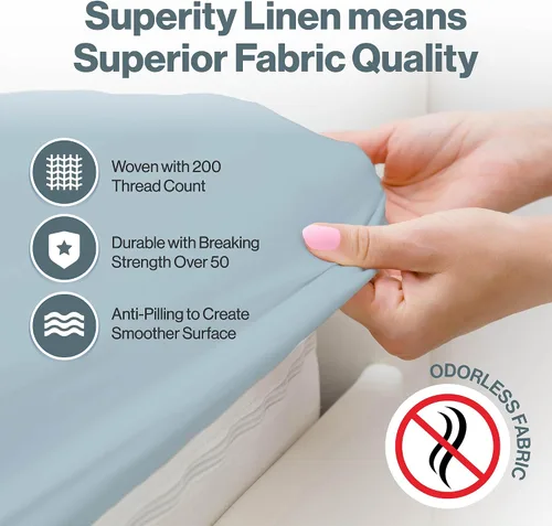 Miniatura 3 de Superity - Sábana bajera ajustable de lujo de calidad hotelera para cama Queen corta, 100% algodón, ultrasuave, amigable con la piel e Azul