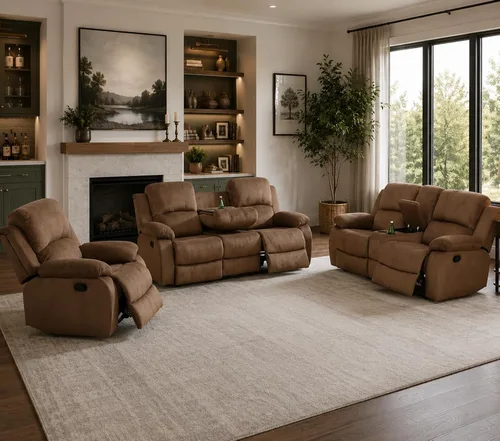 Miniatura 12 de Juego de sofá reclinable manual, juego de sofá reclinable de pana, juego moderno de muebles para sala de estar, sofá reclinable con silla para sala