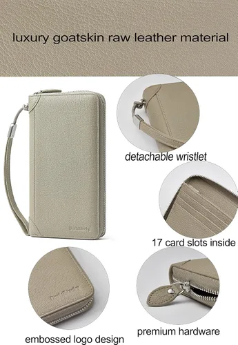 Miniatura 2 de DORIS&JACKY Cartera de cuero para mujer, con bloqueo RFID, gran capacidad, cremallera alrededor de las bolsas de viaje, Cartera RFID
