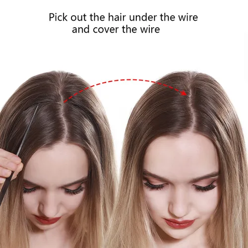 Miniatura 7 de SARLA Extensiones de cabello con alambre invisible con 3 clips, postizo sintético corto, ondulado, rizado, diadema ajustable transparente