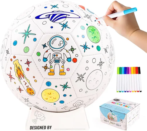 Pinta tu propio balón de fútbol con marcadores, kits de manualidades para niños pequeños, regalos de fútbol para niños y niñas, tamaño 3, juguetes