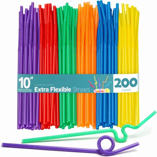 GUSTO Paquete de 200 popotes flexibles de 10.02 pulgadas de alto y largo, pajitas desechables de plástico, varios colores (paquete anteriormente