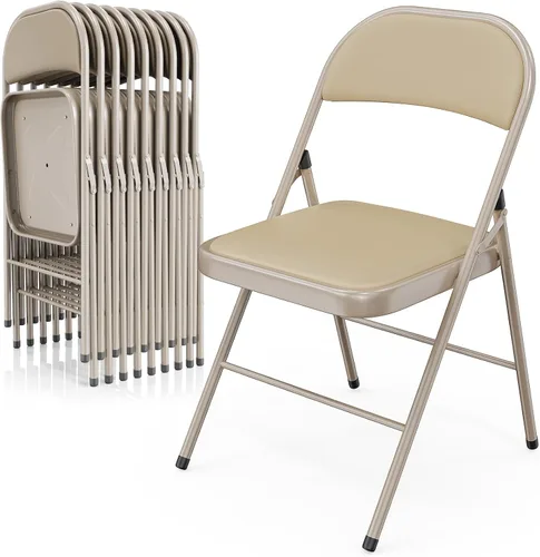 Miniatura 20 de VINGLI Paquete de 4 sillas plegables con asientos acolchados, marco de metal con asiento y respaldo de piel sintética, capacidad de 350 libras, Negro