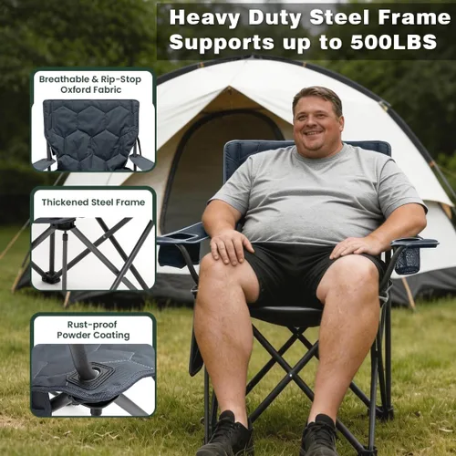 Miniatura 4 de SUNNYFEEL Silla de Camping Plegable de Gran Tamaño 500 LBS Sillas de Césped de Servicio Pesado con Plegado Portátil con Reposabrazos, Portavasos