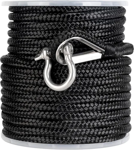 Miniatura 4 de MARINE SYSTEM Made - Cuerda de anclaje de nailon de 3/8 pulgadas, 100 pies, 150 pies, color negro y gris, cuerda de anclaje doble trenzada con dedal