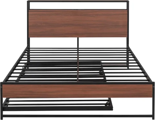 Miniatura 8 de Harper & Bright Designs Cama de plataforma matrimonial con nido y puertos USB, marco de cama matrimonial de metal con cabecera de almacenamiento