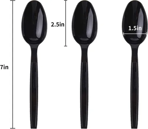 Miniatura 2 de Cucharas de plástico desechables empaquetadas individualmente, color negro, 7 pulgadas, para llevar comercial, masa súper dura, pesada envuelta