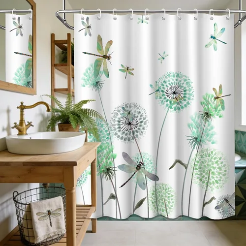 Miniatura 57 de Cortina de ducha floral para primavera y verano, flores silvestres, flores y mariposas, decoración de baño, tela impermeable con ganchos, 70
