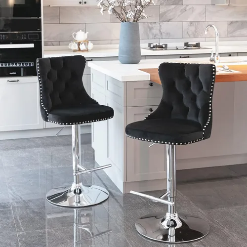 Miniatura 107 de Aoowow Juego de 2 taburetes de bar giratorios, taburetes de bar ajustables con respaldo de terciopelo copetudo, sillas de bar modernas tapizadas