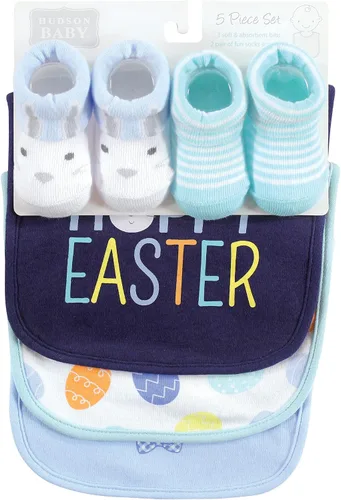 Miniatura 169 de Hudson Baby Conjunto de babero y calcetines unisex de algodón para bebé
