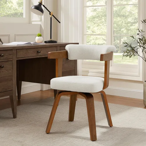 Miniatura 28 de Art Leon Silla de oficina sin ruedas, moderna de mediados de siglo, silla de escritorio tapizada de tela sin ruedas, silla con brazo decorativo
