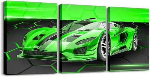 Miniatura 28 de Feelyou Cuadro azul de carreras para pared, 12 x 16 pulgadas, 3 piezas de autos deportivos de velocidad, lienzo para decoración de pared, diseño