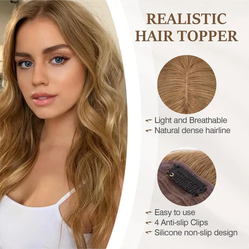 Miniatura 37 de Rich Choices Pelucas con topper de cabello para mujeres, cabello humano real 100% Remy, sin flequillo, para mujeres con adelgazamiento en la parte